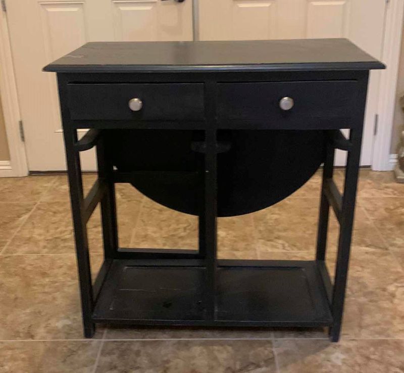 Photo 1 of ANTIQUE HALF SERVING TABLE W TWO DRAWERS (COULD BE USED AS A SMALL KITCHEN ISLAND) 33” x 17", 39”, H33”