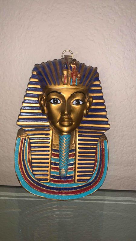 Photo 2 of TWO PAINTED CERAMIC TUTANKHAMEN FIGURES, TALLEST H7”