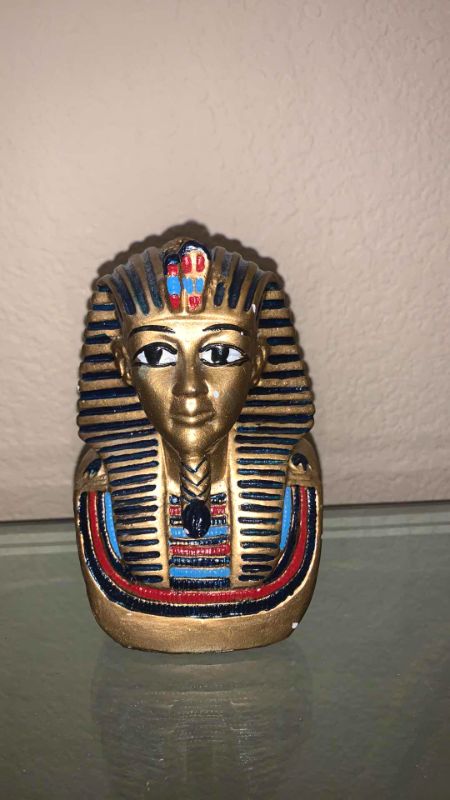 Photo 3 of TWO PAINTED CERAMIC TUTANKHAMEN FIGURES, TALLEST H7”