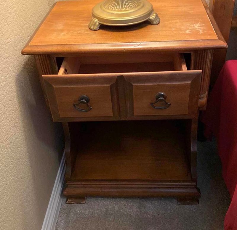 Photo 3 of PECAN FINISH WOOD NIGHT STAND WITH ONE DRAWER 20" X 14" H24" (LAMP NOT INCLUDED)