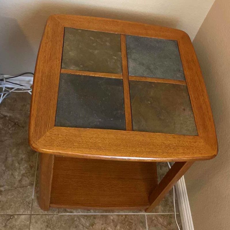 Photo 2 of WOOD END TABLE WITH SLATE INLAY 24” X 24” H25”