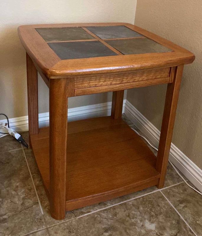 Photo 1 of WOOD END TABLE WITH SLATE INLAY 24” X 24” H25”