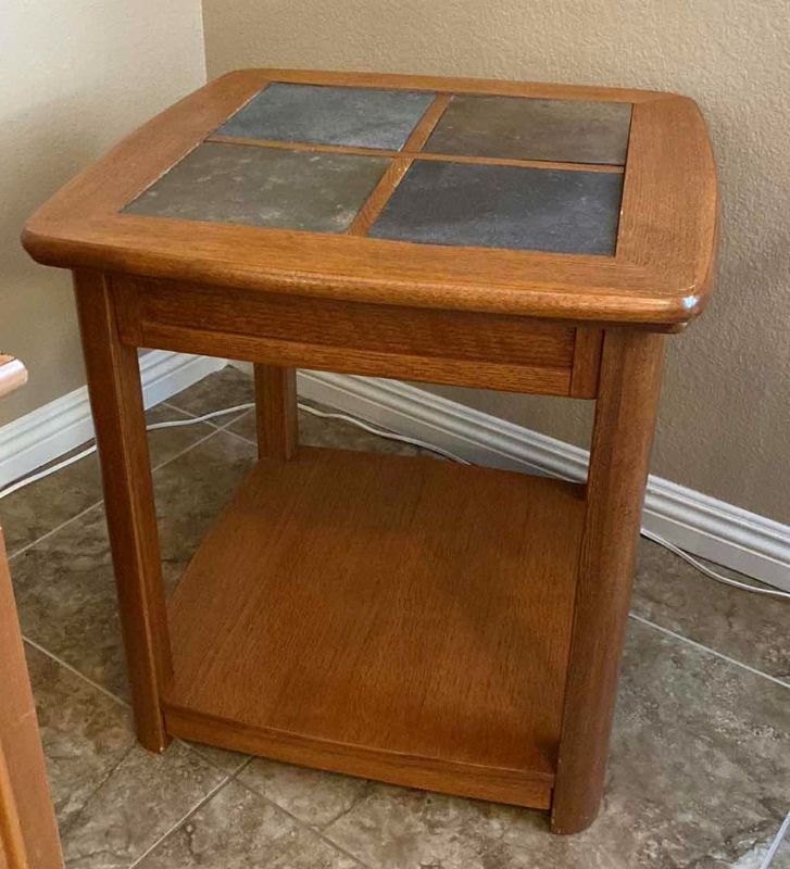 Photo 3 of WOOD END TABLE WITH SLATE INLAY 24” X 24” H25”