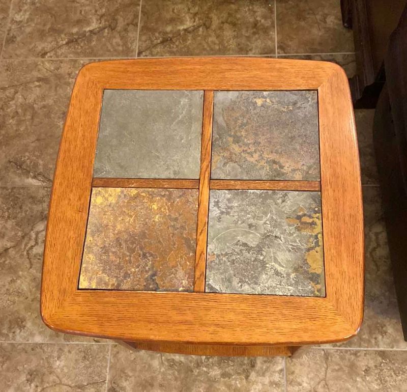 Photo 2 of WOOD END TABLE WITH SLATE INLAY 24” X 24” H25”