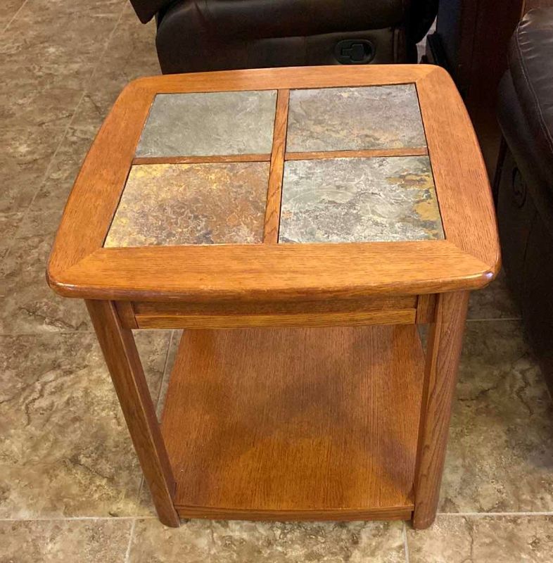 Photo 3 of WOOD END TABLE WITH SLATE INLAY 24” X 24” H25”