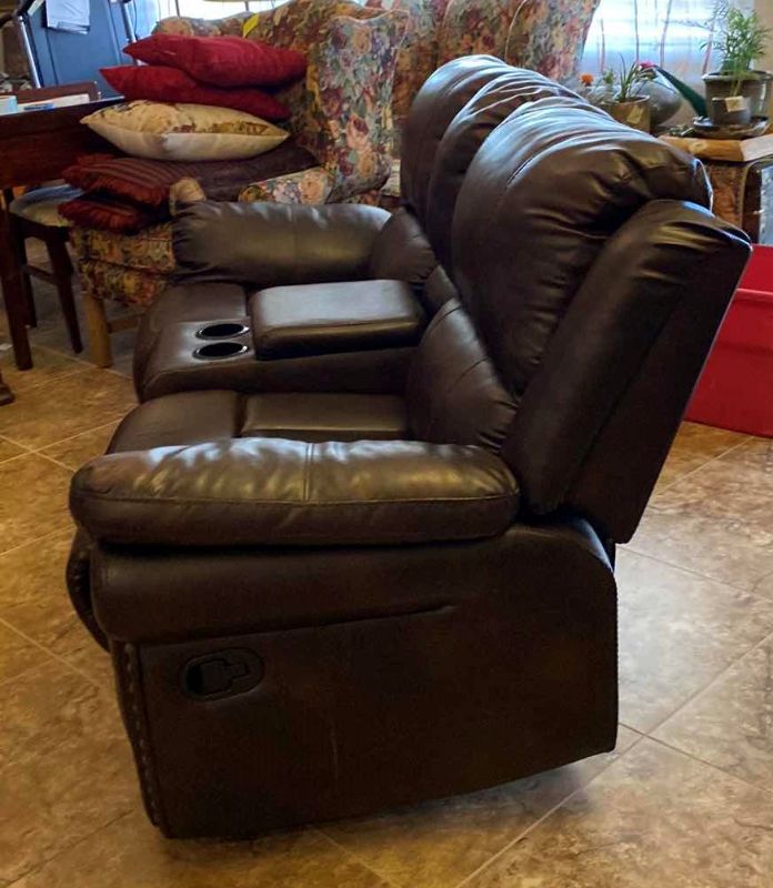 Photo 3 of BONDED LEATHER MANUAL RECLINING LOVESEAT WITH CONSOLE 74” (ONE SEAT RECLINES)
