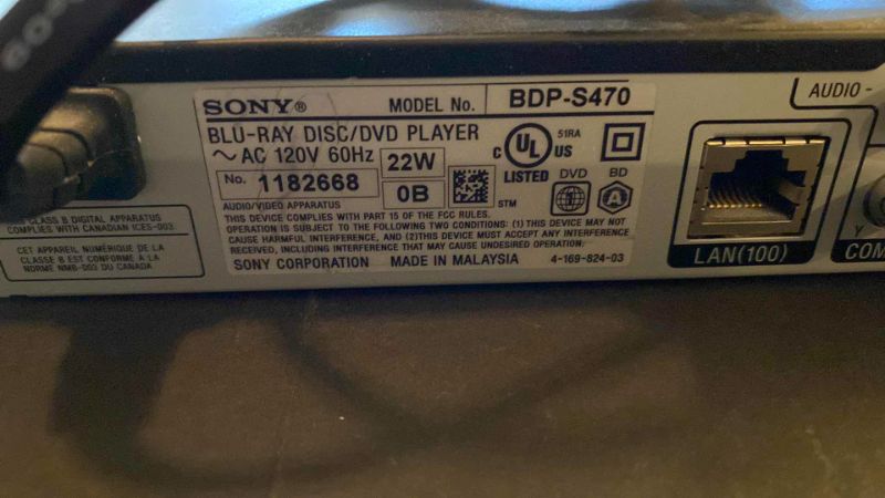 Photo 4 of SONY BLUE RAY DISC PLAYER NO REMOTE