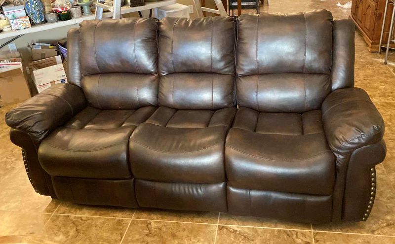 Photo 1 of BONDED LEATHER MANUAL RECLINING SOFA 79in