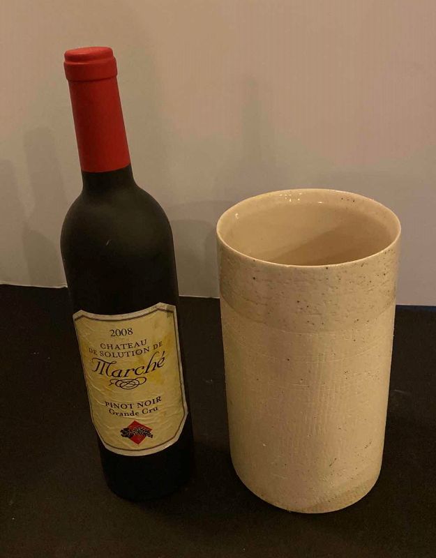 Photo 2 of 3 PIECES POTTERY WITH FAUX DECOR WINE BOTTLE
