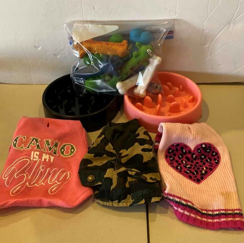 Photo 1 of DOG BOWLS, TOYS, BONES AND SMALL SWEATERS