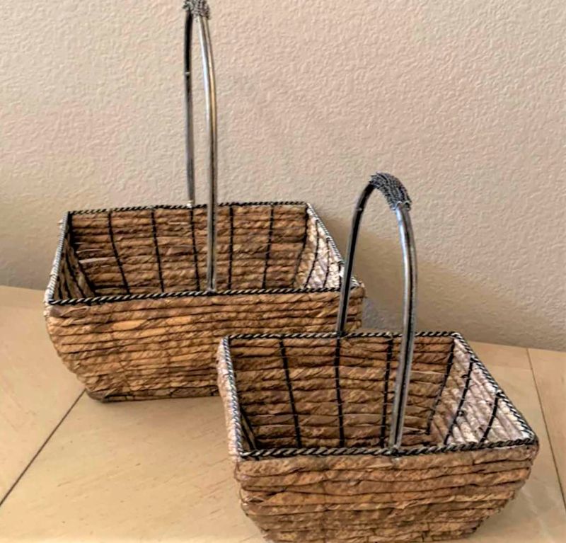 Photo 1 of TWO WICKER AND METAL BASKETS ( LARGEST H 17”)