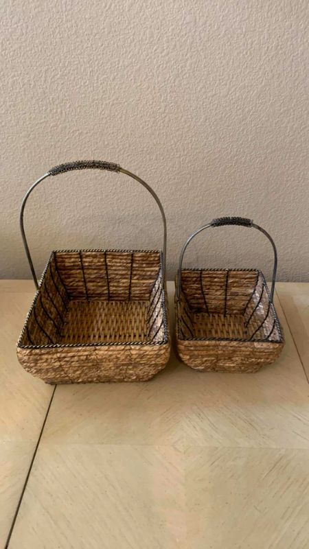 Photo 2 of TWO WICKER AND METAL BASKETS ( LARGEST H 17”)