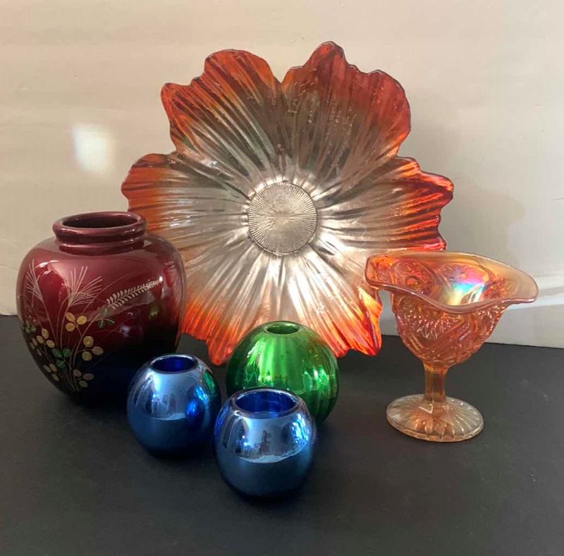 Photo 1 of 6 PIECE DECORATIVE GLASS AND PORCELAIN ASSORTMENT