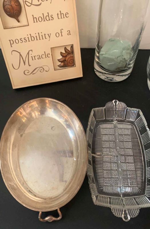 Photo 4 of 8 PIECE HOME DECOR ASSORTMENT, SILVER PLATED TRAY, SALT AND PEPPER SHAKERS, AND MORE