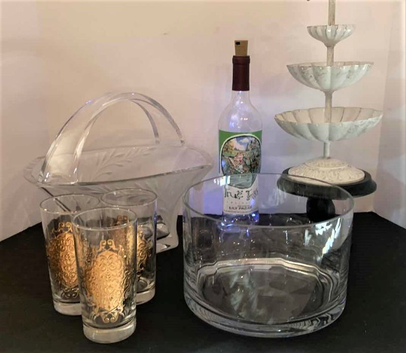 Photo 1 of 8 PIECE HOME DECOR COLLECTIBLES, CRYSTAL BOWLS, GOLD TIPPED GLASSES AND MORE
