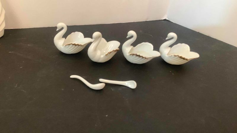 Photo 3 of 8 PIECE PORCELAIN COLLECTIBLES, PEACOCK AND SWANS