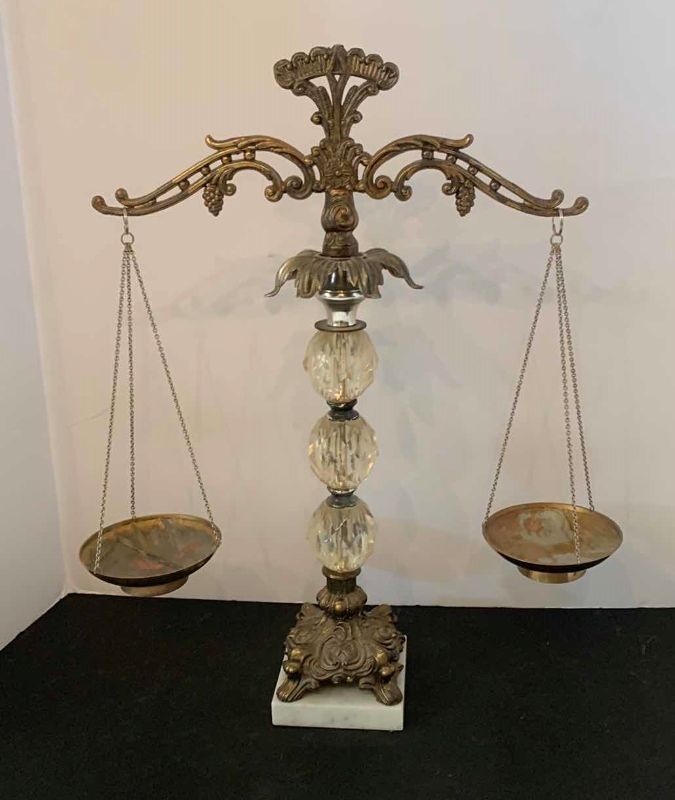 Photo 1 of VINTAGE METAL AND GLASS SCALES, H19.5”