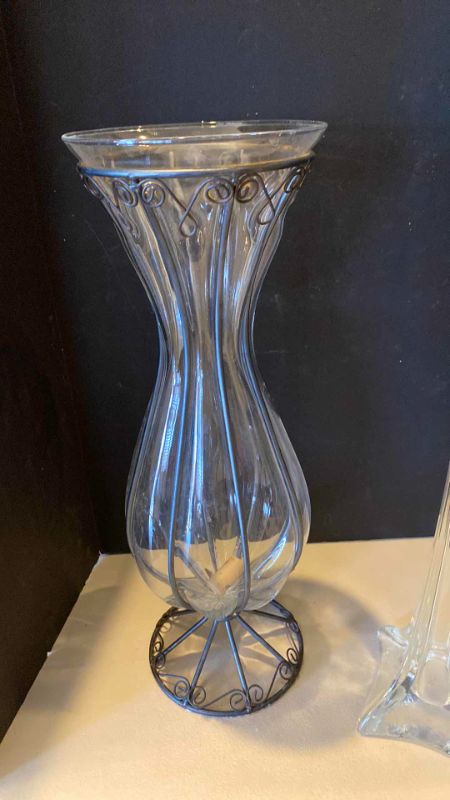 Photo 2 of PAIR OF GLASS VASES TALLEST 36"