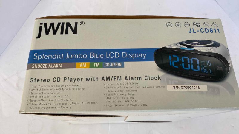 Photo 2 of JWIN JUMBO STEREO CD PLAYER ALARM CLOCK RADIO
