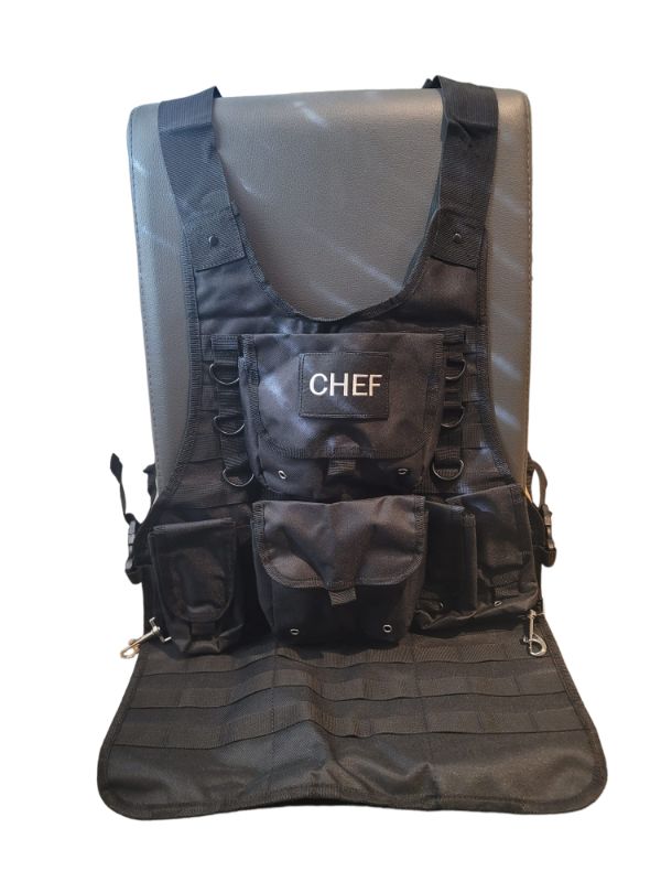 Photo 3 of TACTICAL BBQ APRON - 2 LARGE POUCHES AND 3 SMALLER POUCHES WITH ADJUSTABLE SIDE STRAP FOR THE PERFECT FIT
