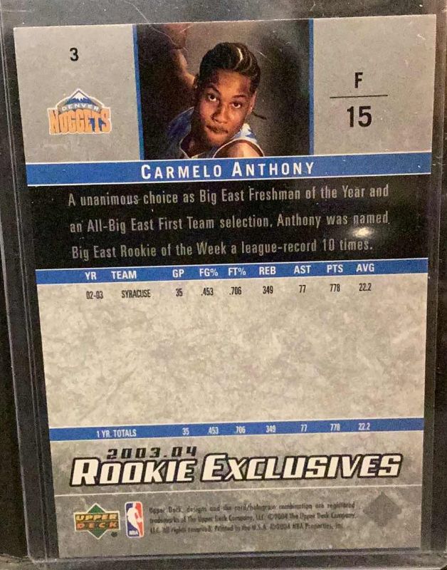 Photo 2 of 2004 CARMELO ANTHONY ROOKIE UPPER DECK #3