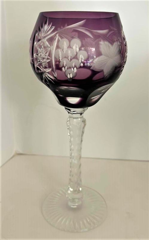 Photo 1 of Ajka Marsala Grape Amethyst Purple Lead Cut Crystal to Clear Wine Goblet $119
