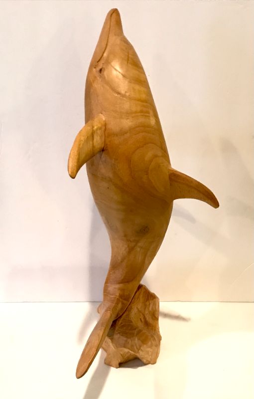 Photo 1 of HAND CARVED WOODEN DOLPHIN SCULPTURE H-21”