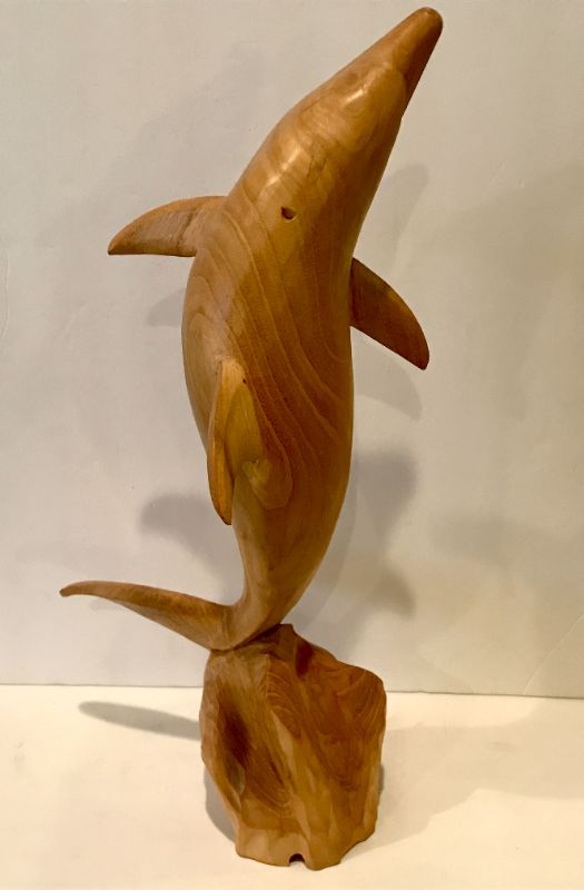 Photo 3 of HAND CARVED WOODEN DOLPHIN SCULPTURE H-21”