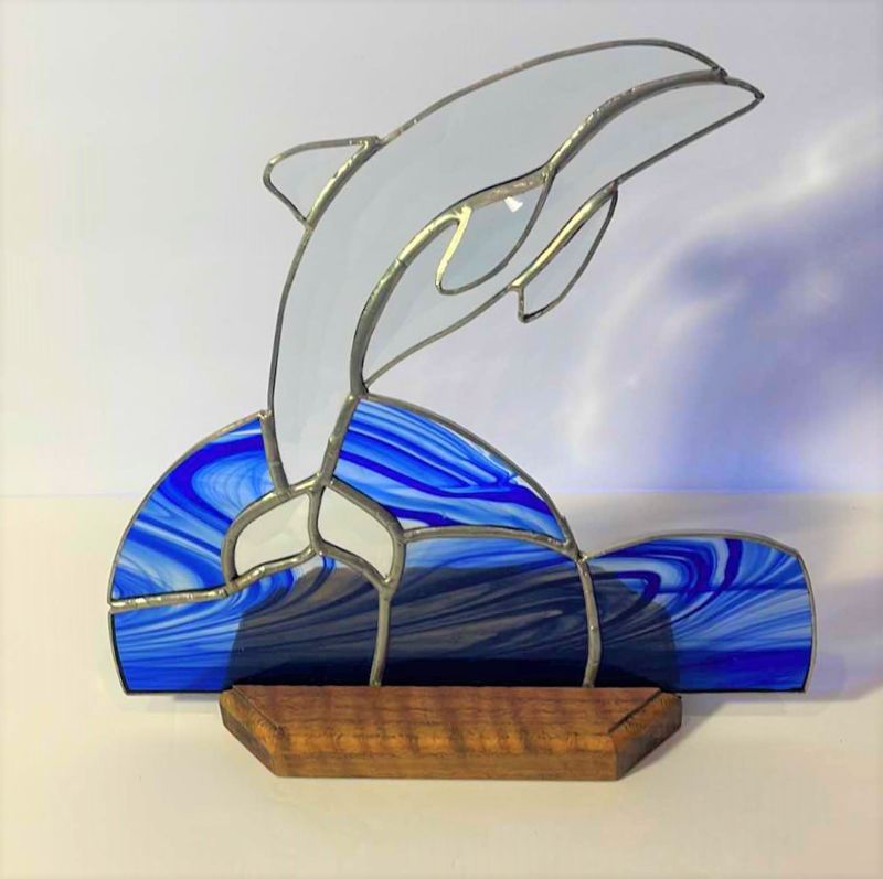 Photo 1 of STAINED GLASS DOLPHIN ON STAND 10.5”x10”
