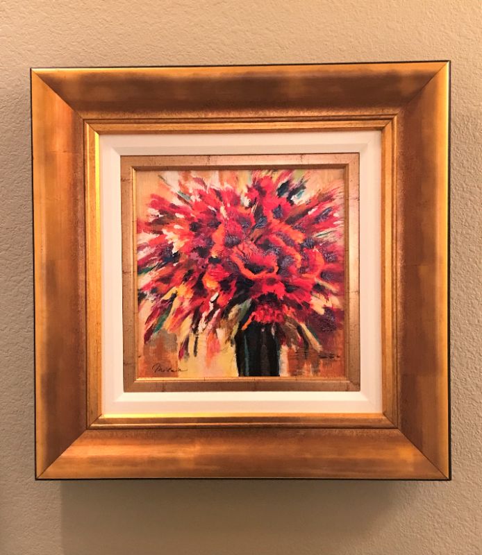 Photo 1 of MICHAEL MILKIN FRAMED SERIGRAPH ON CANVAS TULIPS 2008 - SIGNED WITH COA & APPRAISAL 14.5”x15”