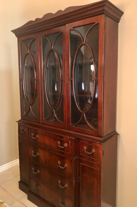 Photo 2 of ANTIQUE MAHOGANY CONVEX GLASS WINDOWS CHINA CABINET 29”X 15” X 79"