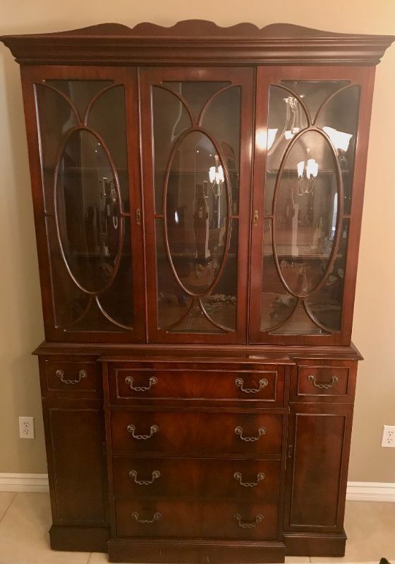 Photo 1 of ANTIQUE MAHOGANY CONVEX GLASS WINDOWS CHINA CABINET 29”X 15” X 79"