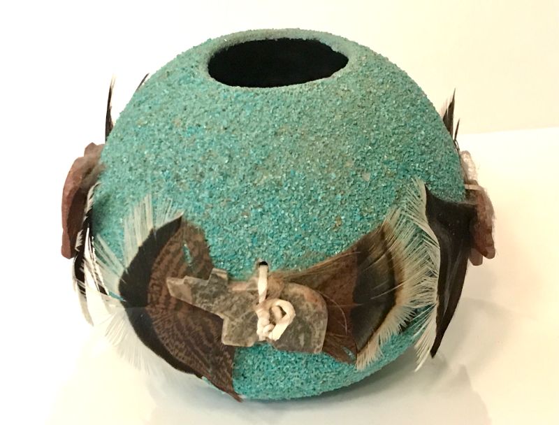 Photo 1 of VINTAGE ZUNI FETISH BOWL TURQUOISE ENCRUSTED NATIVE AMERICAN ART 
SIGNED BY ARTIST H -6 “