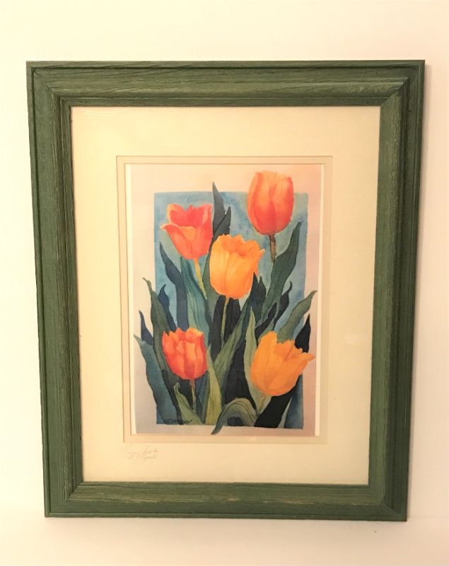 Photo 1 of S. FINDLEY FRAMED WATERCOLOR PAINTING TULIPS