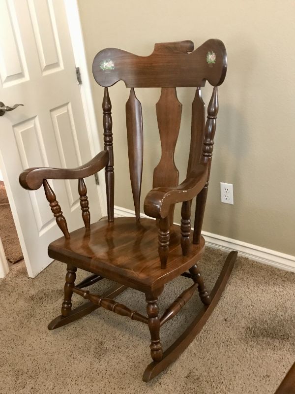 Photo 2 of VINTAGE SOLID WOOD ROCKING CHAIR  22”x18”x46”
