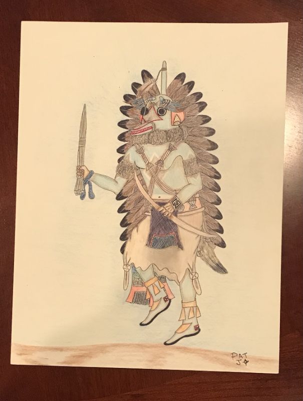 Photo 2 of KACHINA DANCER DRAWING FRAMED SIGNED BY ARTIST 12”x9”