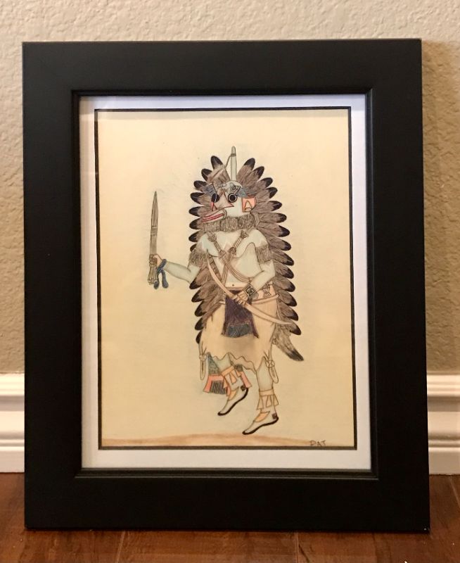 Photo 1 of KACHINA DANCER DRAWING FRAMED SIGNED BY ARTIST 12”x9”