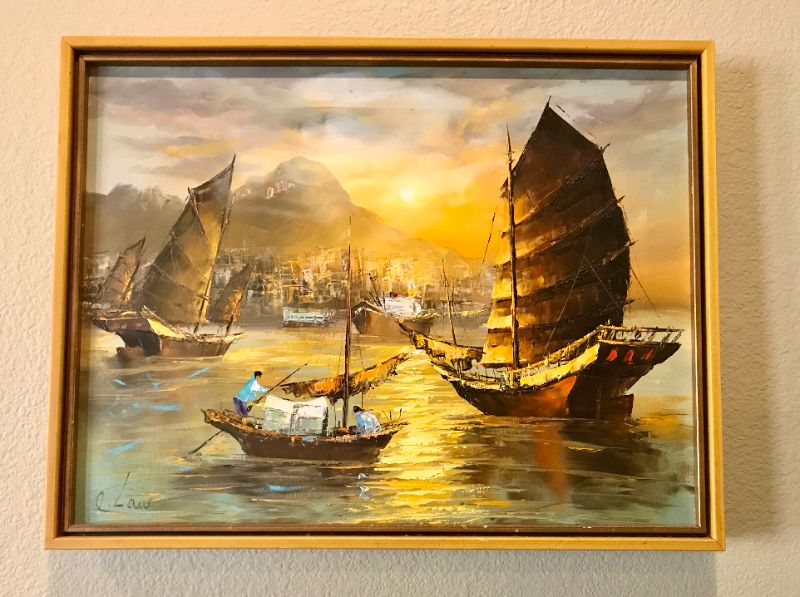 Photo 1 of MID CENTURY OIL ON CANVAS SAILBOATS SIGNED BY ARTIST 24”x19”