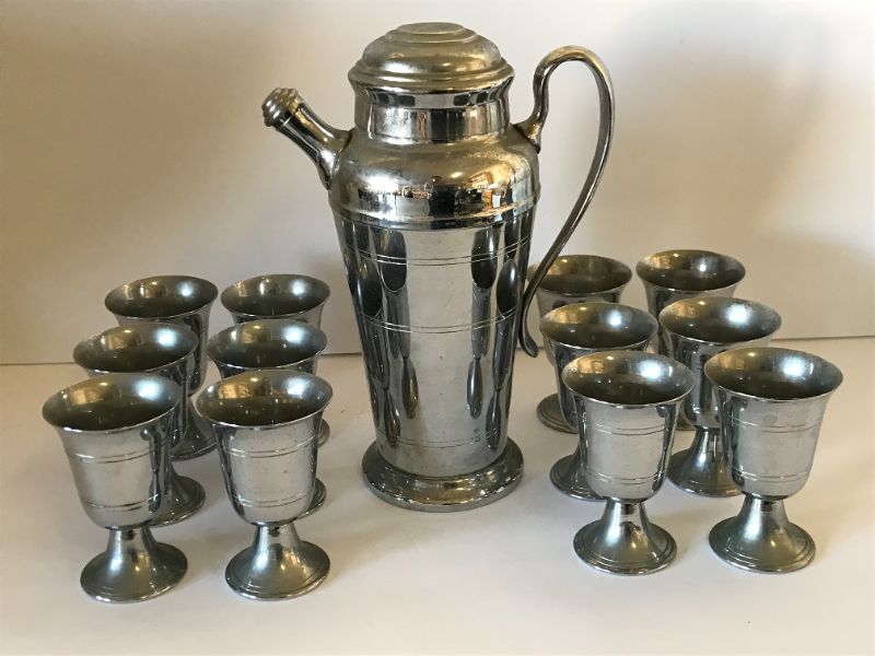 Photo 1 of ART DECO CROME FABERWARE COCKTAIL SHAKER SET WITH 12 CUPS