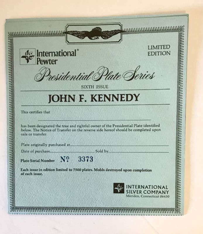 Photo 3 of JFK INTERNATIONAL PEWTER LIMITED EDITION COLLECTOR PLATE