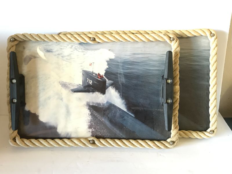 Photo 1 of VINTAGE HANDCRAFTED US MILITARY NAVY / SUBMARINE SERVING TRAYS