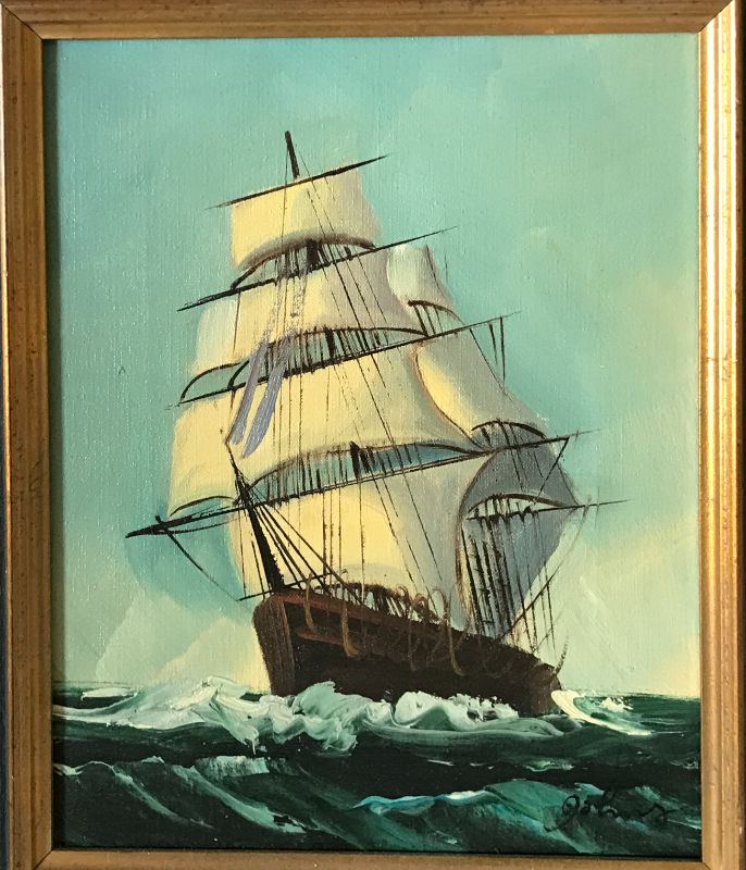 Photo 2 of VINTAGE OIL ON CANVAS SAILBOAT- SIGNED BY ARTIST