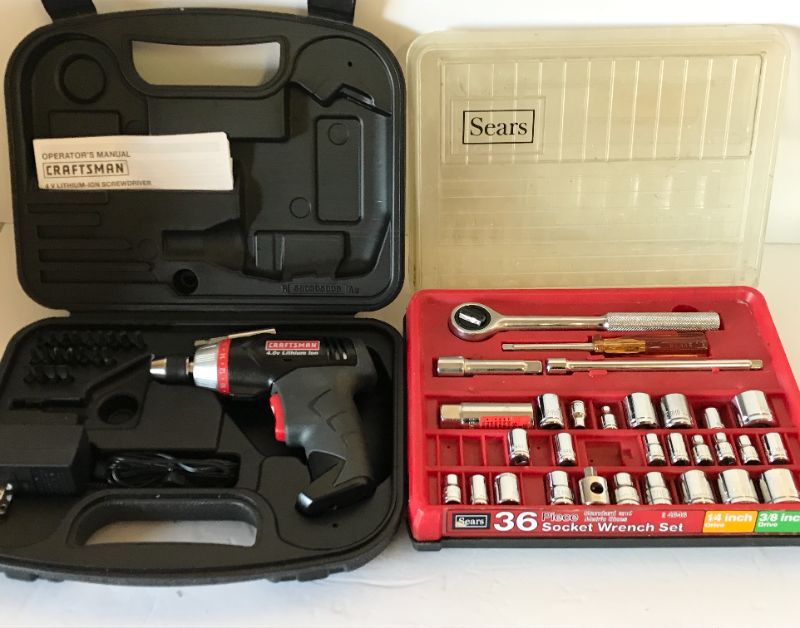 Photo 1 of CRAFTSMAN POWER SCREWDRIVER IN CASE & SEARS SOCKET SET - SOME MISSING SEE PHOTOS