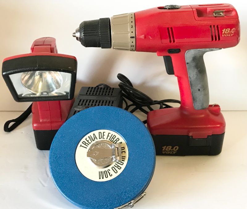 Photo 1 of 18.0V CORDLESS DRILL , TAPE MEASURER & FLASHLIGHT