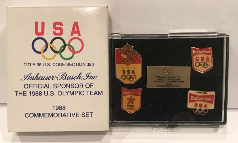 Photo 1 of USA OLYMPIC 1988 COMMEMORATIVE PIN SET WITH BOX