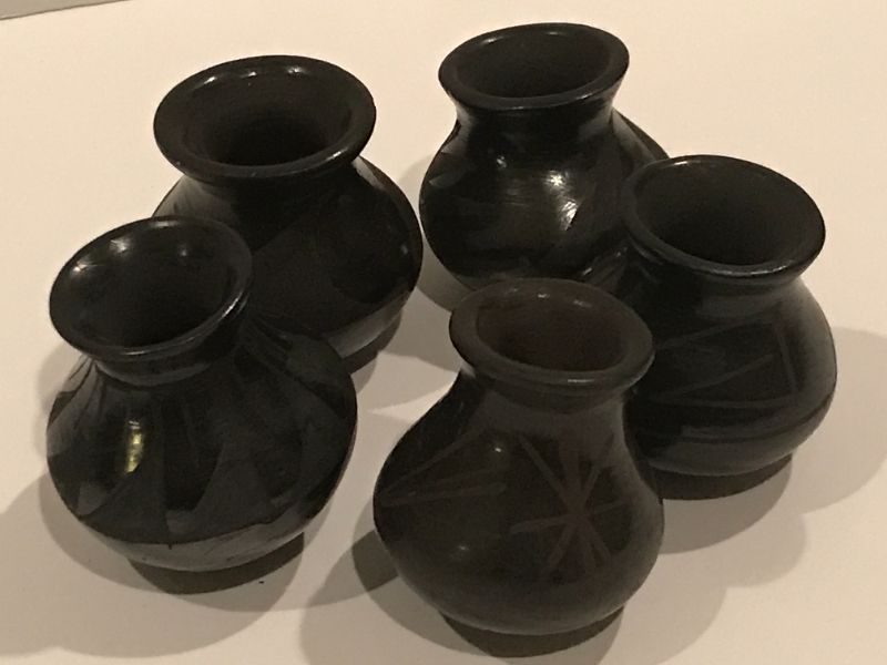 Photo 1 of NATIVE AMERICAN PUEBLO BLACK POTTERY MINI POTS - SIGNED H-2.5”