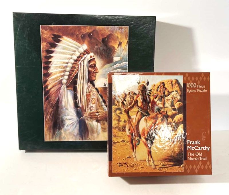 Photo 1 of NATIVE AMERICAN NIB SEALED 1000 PIECE PUZZLES- THE OLD NORTH TRAIL FRANK MCCARTHY & SITTING BULL BY RUANE MANNING