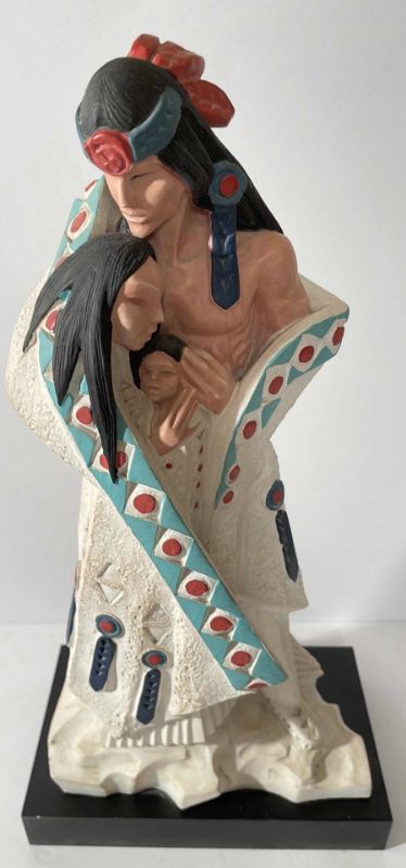 Photo 3 of NATIVE AMERICAN SCULPTURE WARRIOR SQUAW PAPOOSE FIGURINE "THE GIFT OF LOVE" H-18 