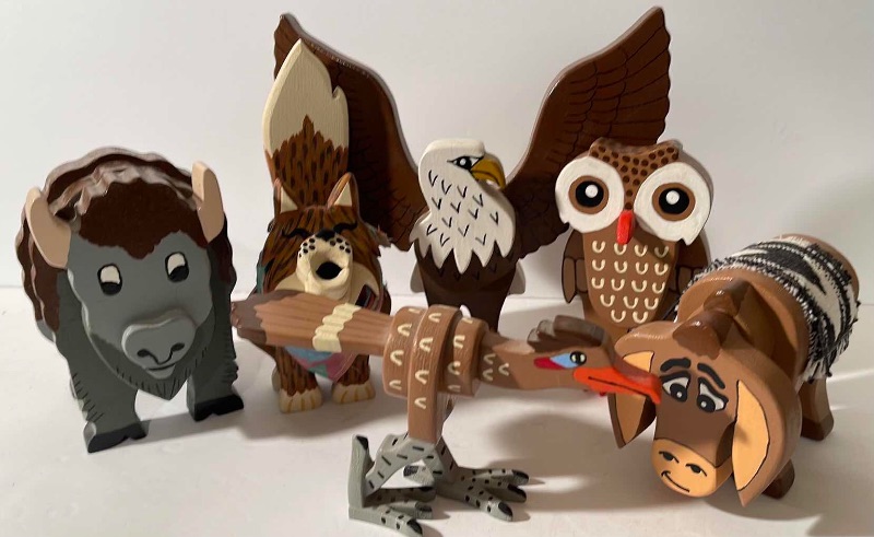 Photo 1 of HANDCRAFTED WOODEN BUFFALO, OWL, DONKEY & MORE FIGURES H-5.5 “