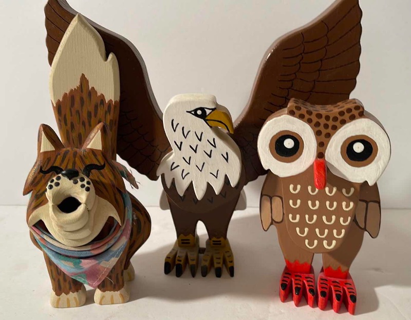 Photo 3 of HANDCRAFTED WOODEN BUFFALO, OWL, DONKEY & MORE FIGURES H-5.5 “